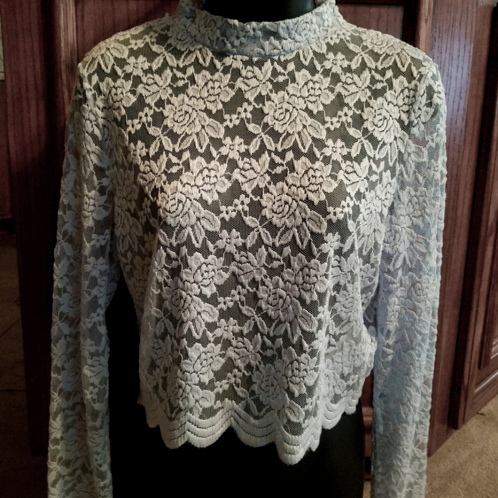 ♦️Lace Baby Blue Blouse (NWOT)